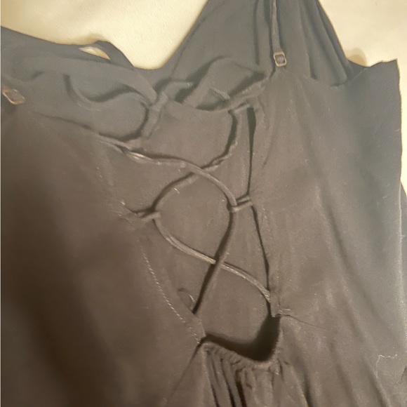 Beautiful Black Flowy Dress with Tie Up Back and Flower Detailing on Straps - Picture 3 of 5